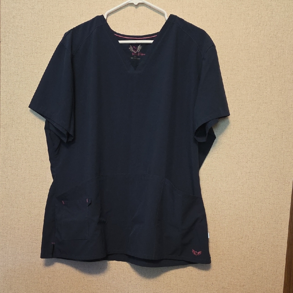 Smitten Dark Blue Top with Gold and Red Accents